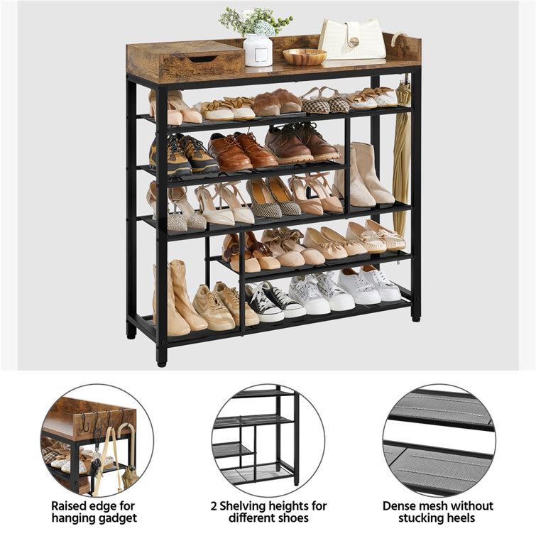 MISSLO 4 Tier Long Shoe Rack 24 Pairs Shoe Organizer for Closet Entryway  Shelf Stackable Metal Shoe Stand Storage, Brown 