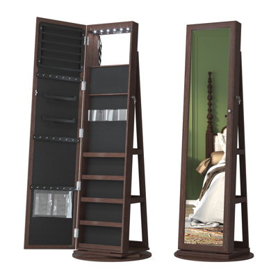 Chrisney Swivel Jewelry Armoire with Full Length Mirror, Interior Vanity Mirror and 3-Color Lights