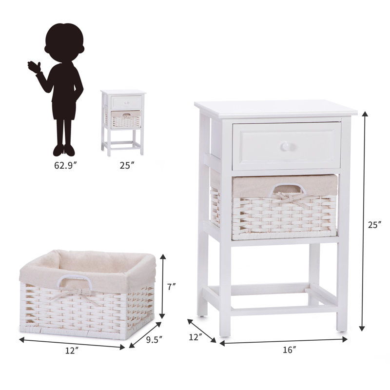 1-Drawer Nightstand with Two Removable Baskets, Storage Bedside Table