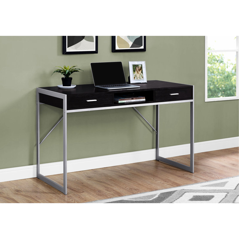Bureau 48 po pour bureau moderne - stratifié, 2 tiroirs, base en métal gris, écriture contemporaine compacte avec rangement 48 po, métal, maison
