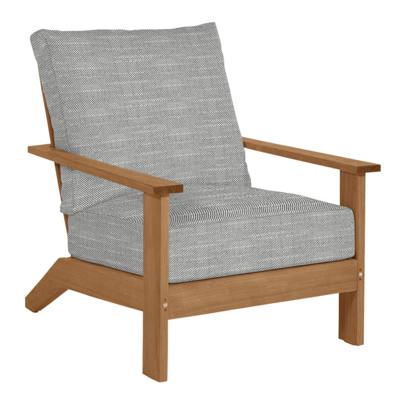 Ashland Patio Lounge Chair with Cushions, Welt, Rollo Silver InsideOut® Linen, Natural Teak