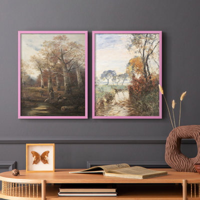 «Vintage Landscape CIX», reproduction encadrée de qualité supérieure - prête à être accrochée - aucun clou requis - aucun clou requis