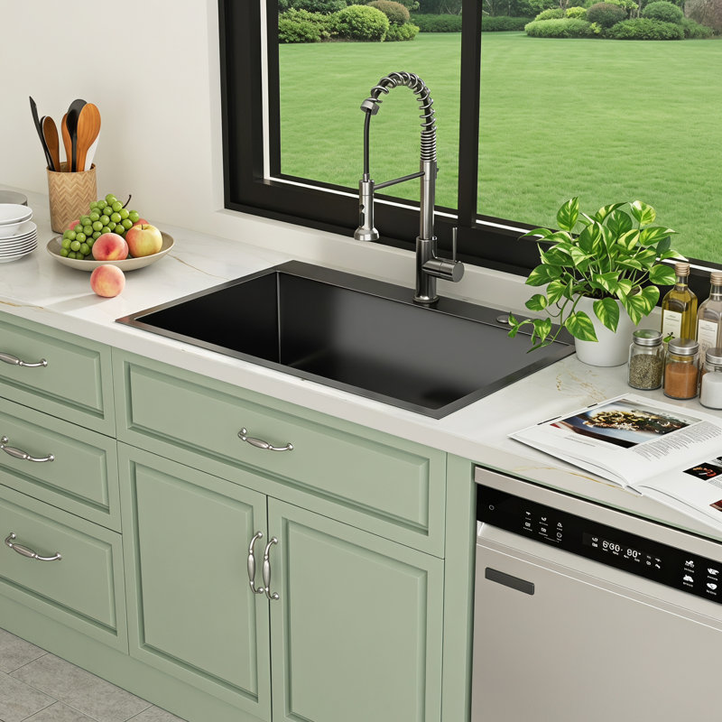 30" L x 22" W Drop-in Kitchen Sink Gunmetal Black Sink 16 Gauge Stainless Steel Single Bowl Sink