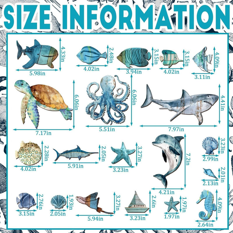 Ensemble de 20 décorations murales poisson en bois