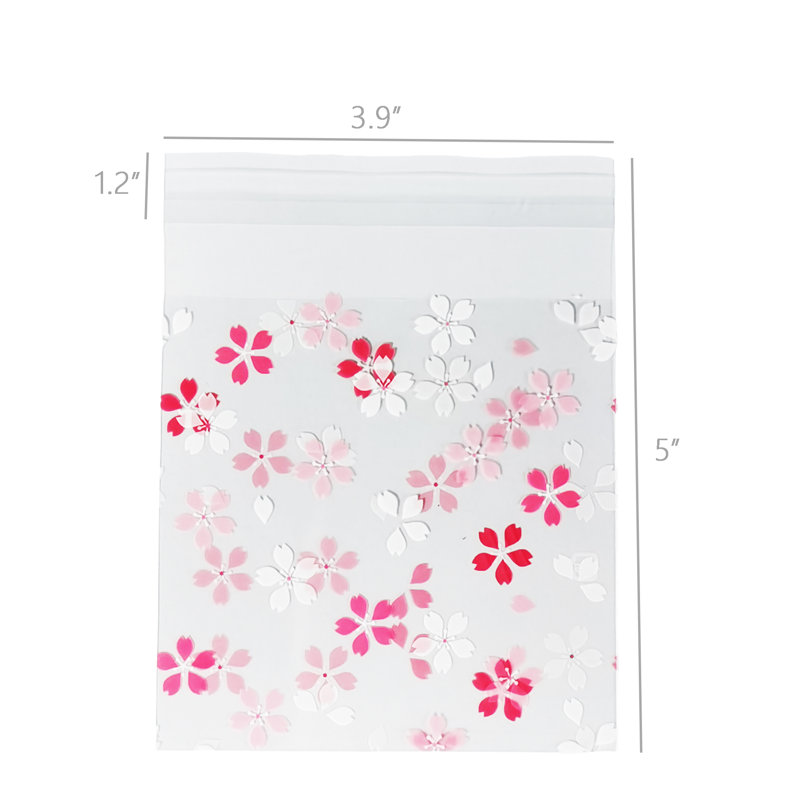 Fixturedisplays® sacs en plastique transparent OPP avec fleurs blanches et roses auto-obturantes 3,9 x 5 pouces taille vide pour mariage bonbons biscuits savon 15691