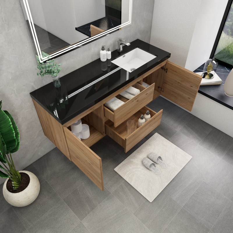 Ensemble de meuble-lavabo mural simple 60 po Castin, Chêne