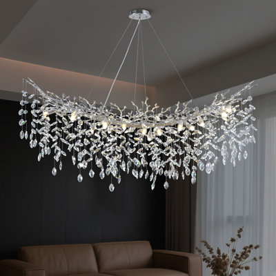 Lustre 55 po en forme de branche d'arbre en cristal avec accents de cristal