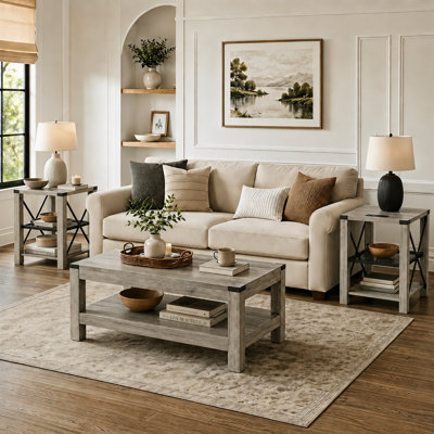 3 Piece Living Room Table Set, One Coffee Table, Set Of 2 End Tables
