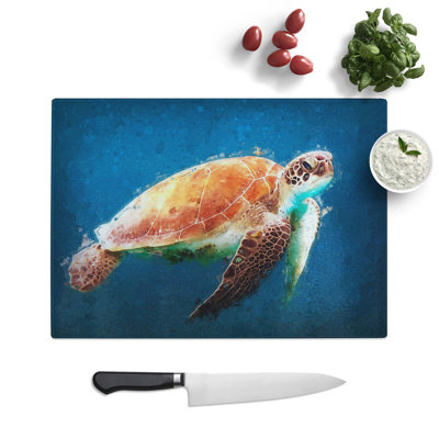 Tempered Glass Sea Turtle in the Ocean Chopping Board
