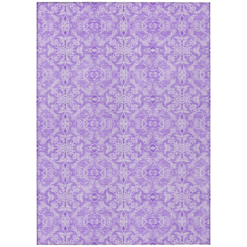 3' X 5' Lavender And Purple Medallion Washable Indoor Outdoor Area Rug