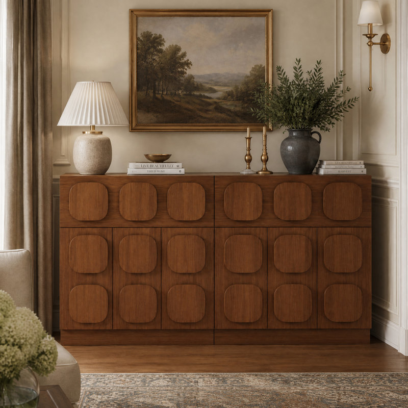 Ensemble de 2 buffets modernes en bois brun, armoire de rangement Mid-Century avec tiroirs et armoires, armoire d'appoint autoportante avec rainure pour le salon de la salle à manger