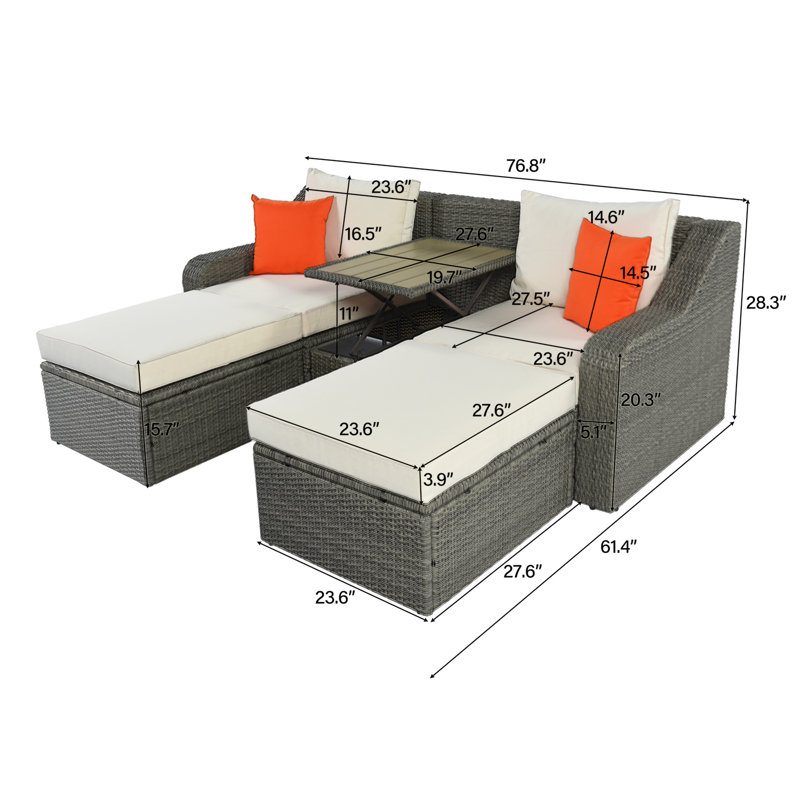 Adelean 3-Piece Patio Wicker Sofa Sets,Outedoor Sofa Set with Cushions, Pillows, Ottomans and Table, Beige