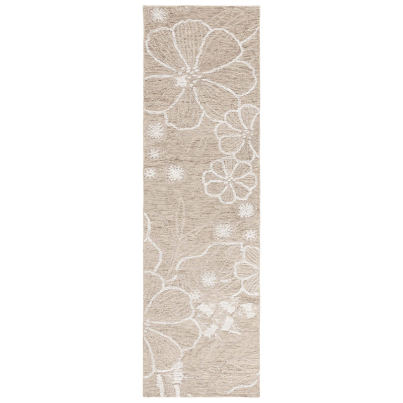 Lyanne Hand Tufted Wool/Cotton Floral Rug in Ivory/Beige, Runner 2'3" x 8'