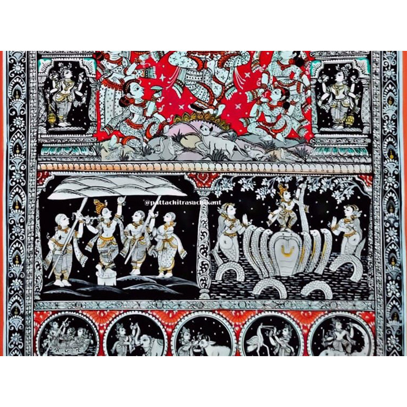 Lord Krishna Life - Magnifique œuvre miniature | Couleurs naturelles sur toile | Par Sachikant