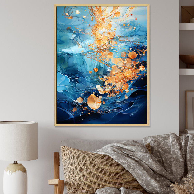 «Blue and Gold Abstract River Reflections», impressions sur toile abstraites, H 32 po x l 16 po x P 1 po