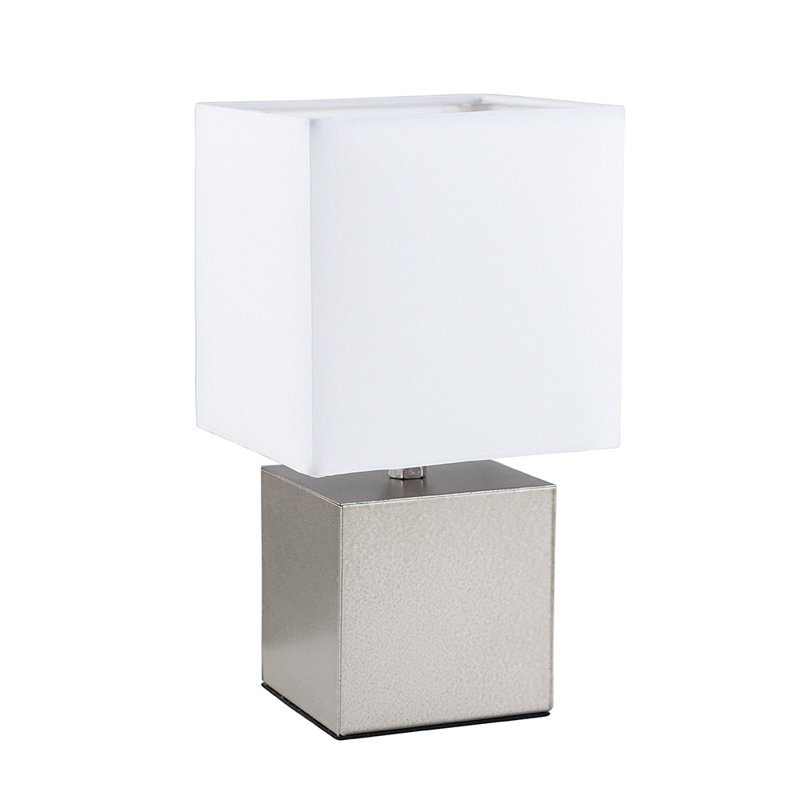 Diya Metal Table Lamp, Brushed Chrome Base/White Shade, No