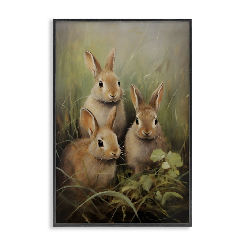 «Baby Bunny Trio», estampe numérique par Petal Prints Design, Giclée encadrée noir minuit, H 24 po x l 16 po