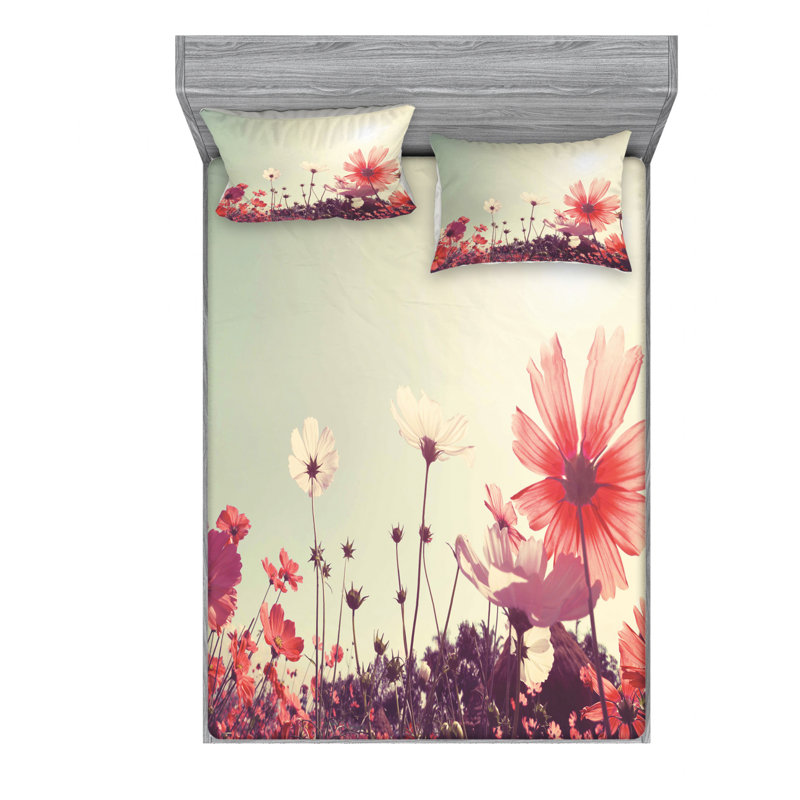Ensemble de draps floraux Flower Garden, Ensemble de draps pour lit double avec un drap-hou