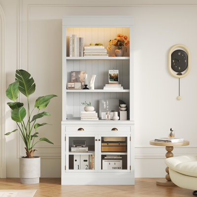 Modern Bookcase with 2 Glass Doors & 1 Drawer - LED Lighting -  One Allium Way®, 9391FB295A8C4CA5A7A02FA4B03FD1C8