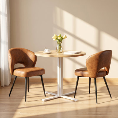 Faux Leather Upholstered Dining Chair with Curved Back, High-Density Foam Seat, Adjustable Feet, Easy Assembly, Supports Up to 300 lbs