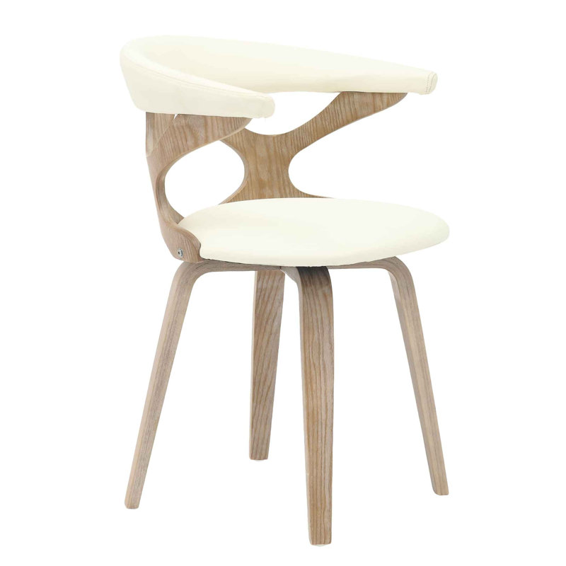 Chaise de salle à manger en bois Howzell revêtue de cuir avec structure en bois de peuplier teint et dossier ouvert, Blanc