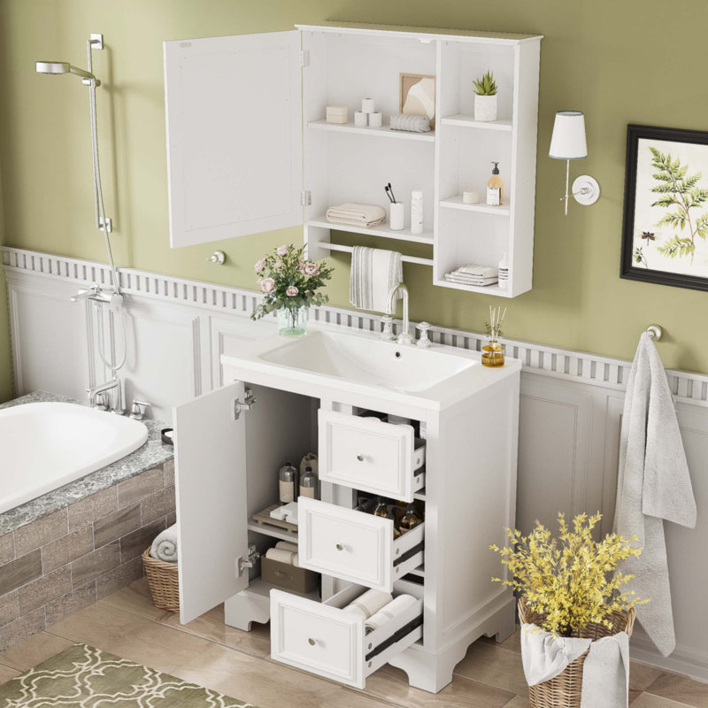 Meuble-lavabo de 30 pouces avec lavabo, Blanc