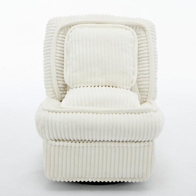 Chaise berçante pivotante rembourrée, Velours côtelé beige / polyester