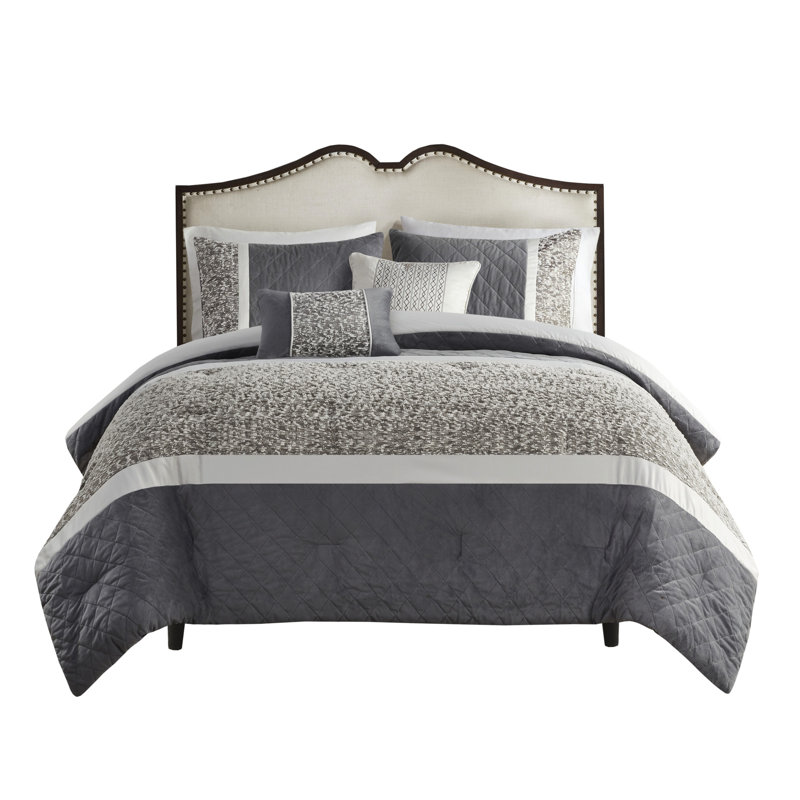 5 édredon rayé texturé, double / grand, facile à entretenir, literie 5 pièces pour lit double / grand, rayé, comprend des coussins décoratifs