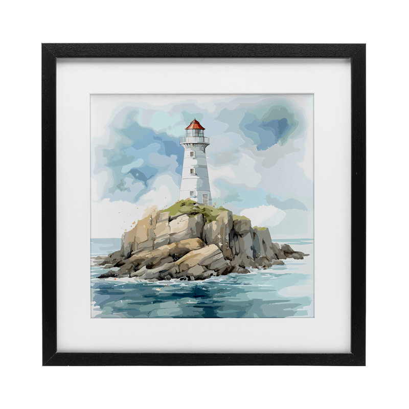 Toit phare encadré, impression par verre, design par LSR Design Studio, H 13 po x l 13 po, Cadre noir minuit