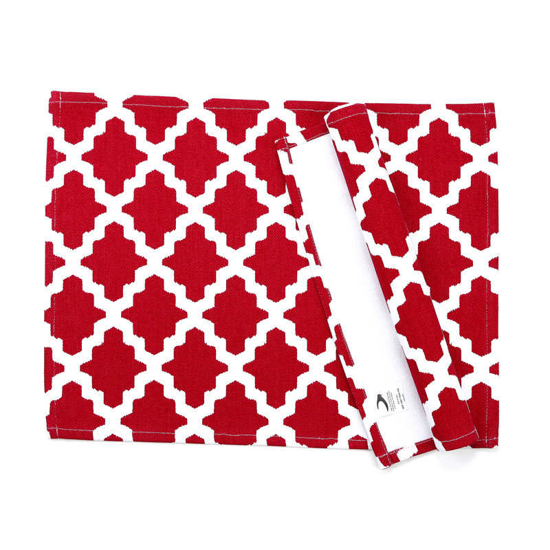 Wilhoit Cotton Geometric Rectangle Placemat, Red