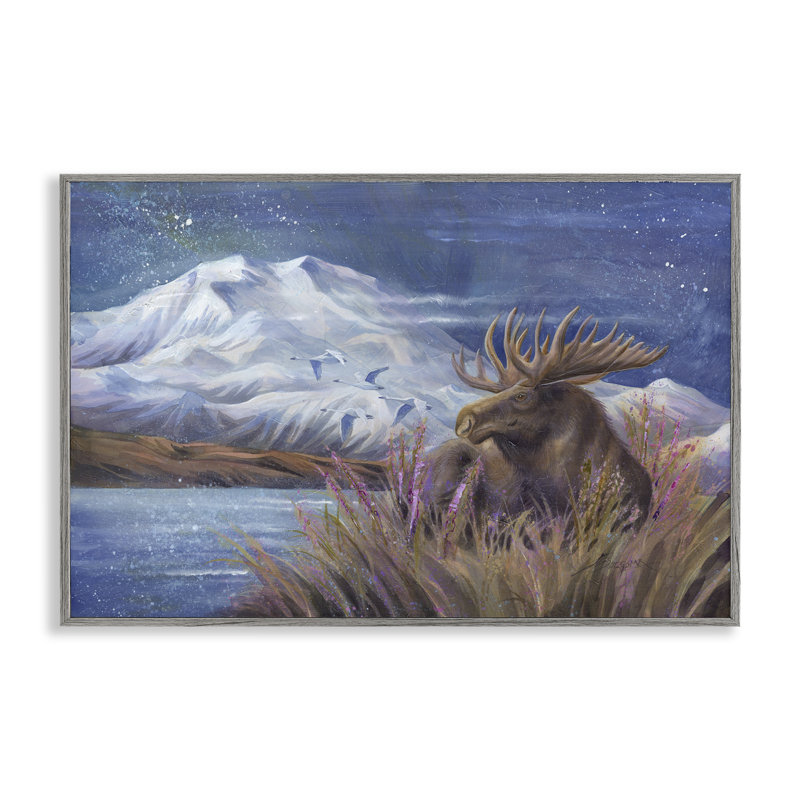 Orignal et montagne blanche enneigée, estampe numérique, design par Jody Bergsma, H 20 po x l 30 po