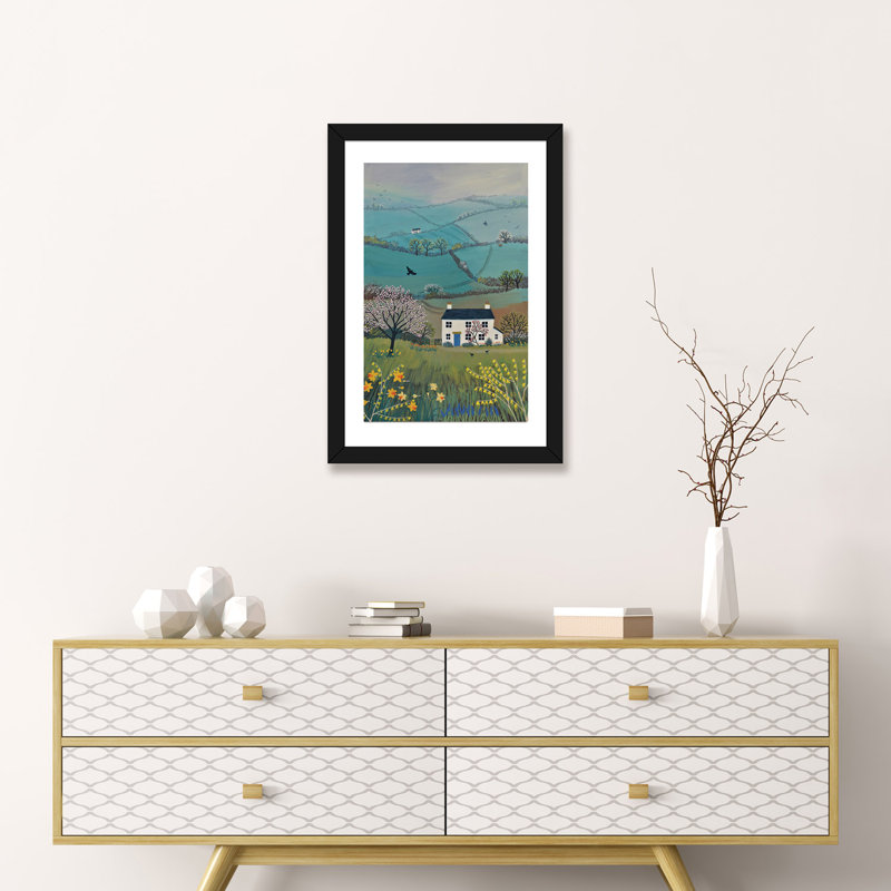 «Across Spring Hills» par Jo Grundy, reproduction d'art sur toile tendue, H 24 po x l 16 po x P 1 po, Papier encadré noir
