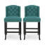 Ensemble de 2 tabourets de comptoir à oreilles capitonnés en tissu Vienna Vienna, bleu sarcelle et brun foncé, ensemble de 2-1550696198-1550696196
