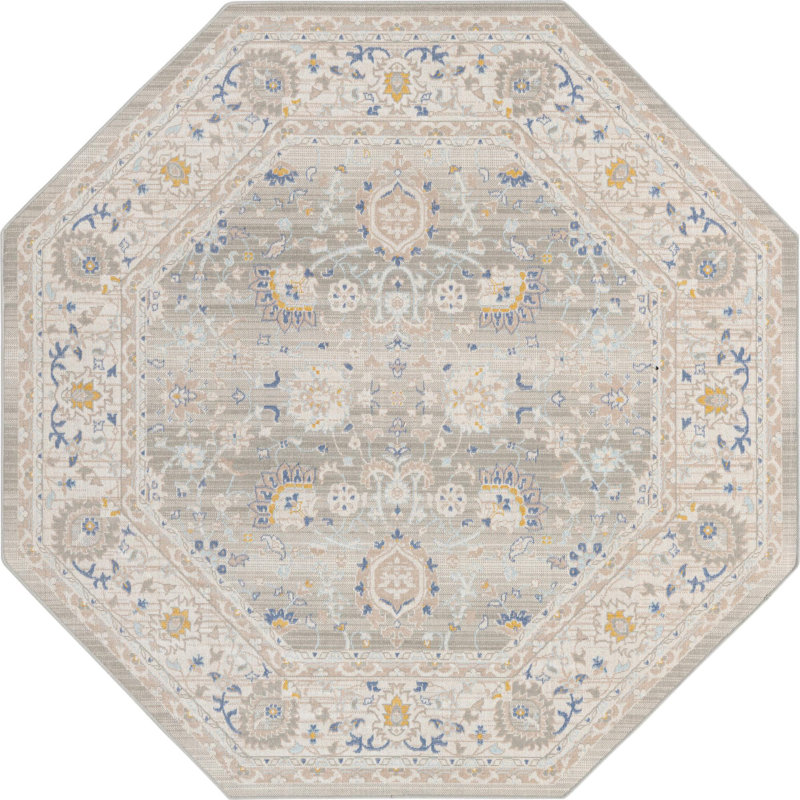 Tapis gris traditionnel Denena, Octogone 7 pi