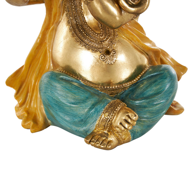 Sculpture Cole et Grey en résine Ganesh avec des accents verts, jaunes et sarcelle