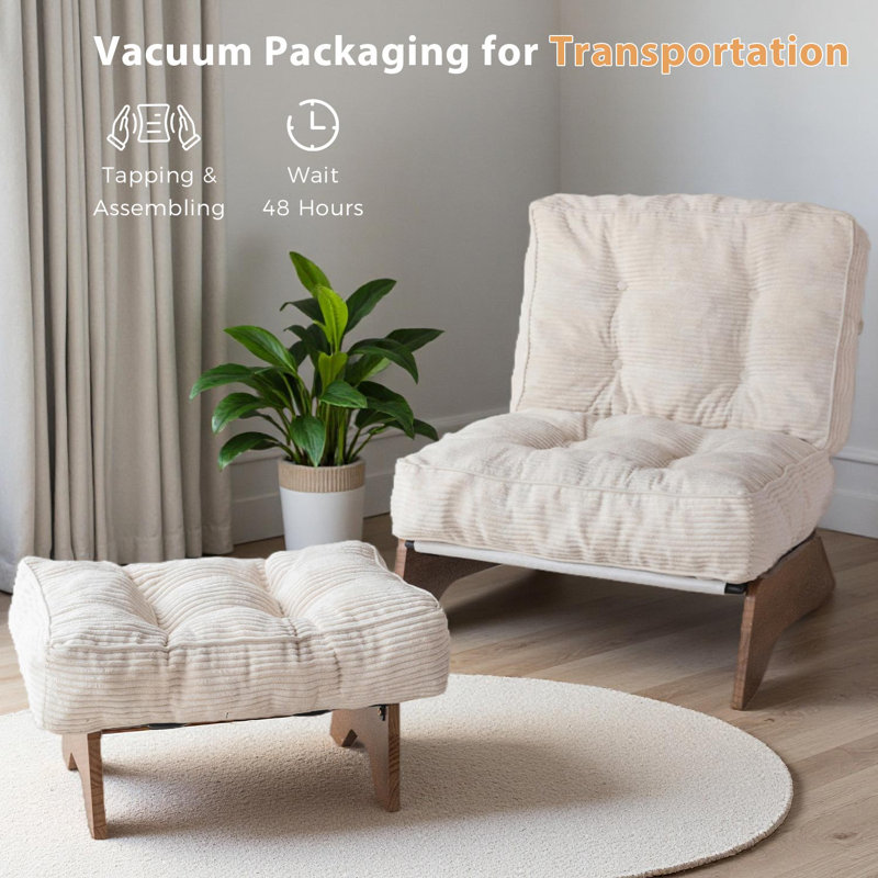 Lounge Chair with Ottoman,Adjustable Backrest Tufted Accent Chair with Footrest Set, Beige
