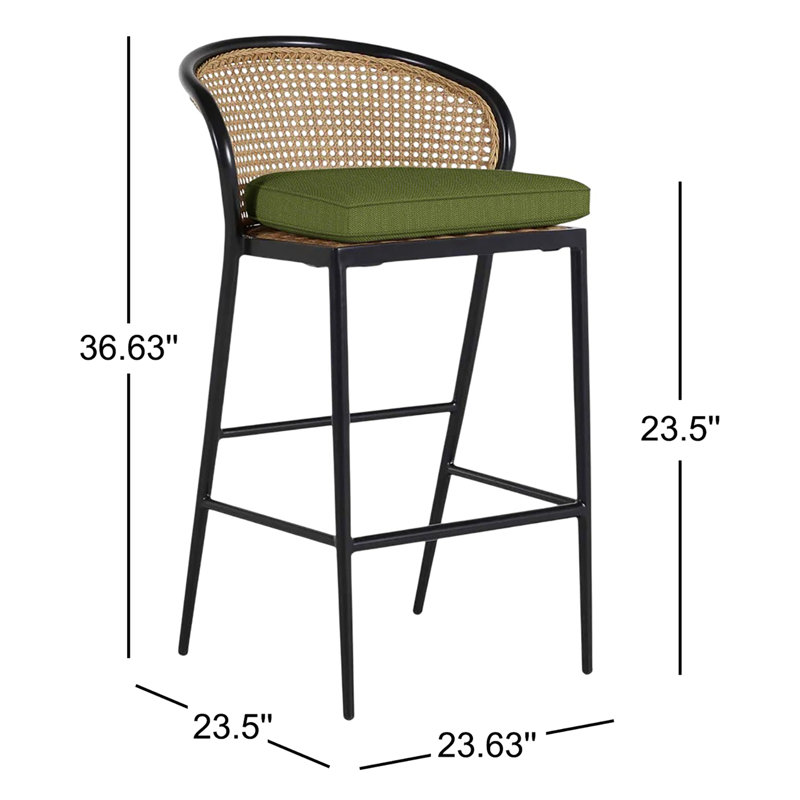 Havana 23.63 Patio Bar Stool with Cushion, Welt, Chalk/Natural Cane, Linen Navy