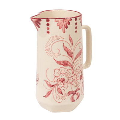 Hand-Painted Stoneware Pitcher with Botanical Design