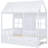 Twin Size Wood House Bed With White Trundle - Bedroom Furniture Wooden Daybed Functional Piece