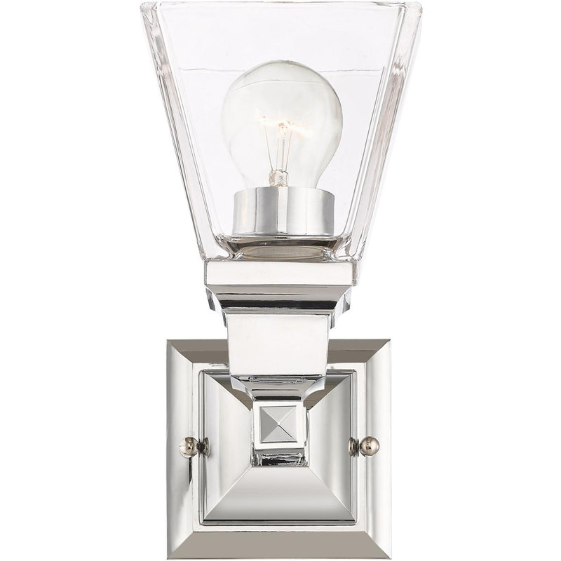 Wall Sconce: 1-Light Clear Glass Shade., Polished Chrome