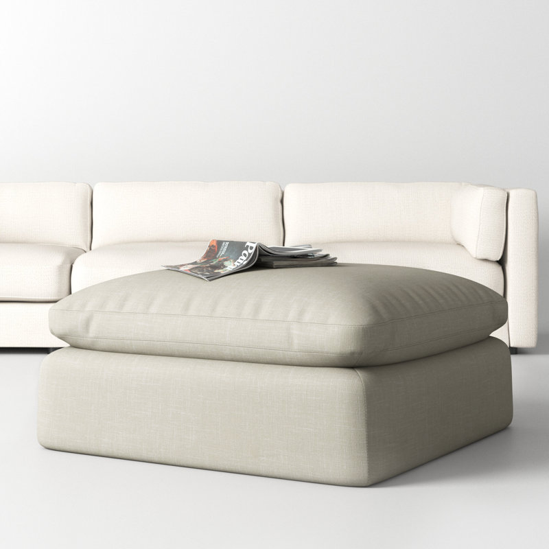 Asher 43'' Oversized Upholstered Ottoman, Effie Linen Performance Linen