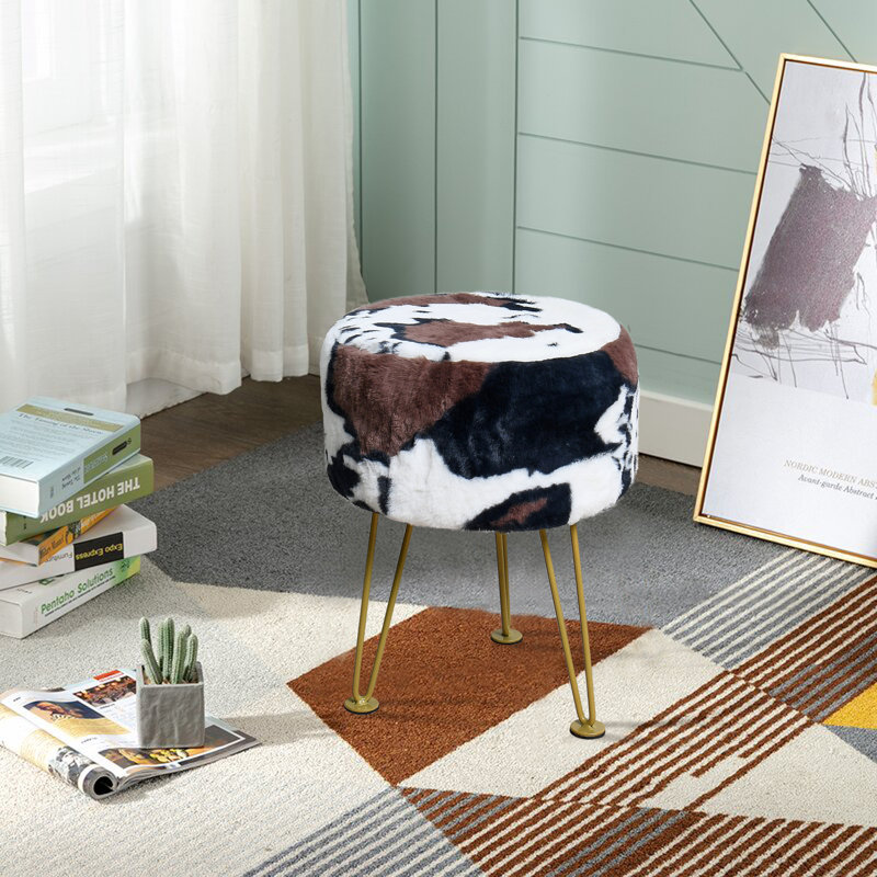 33cm Wide Round Animal Print Footstool Ottoman