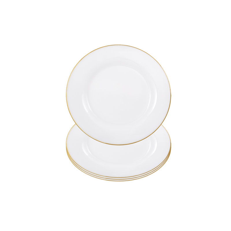 Assiettes - verre - ensemble de 4 - salade - dessert - gâteau - assiette blanche - avec bordure dorée - 6,8 po de diamètre - fabrication européenne - par Barski