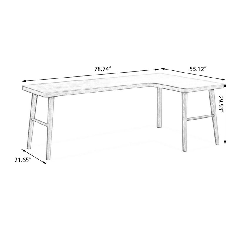 Bureau d'écriture en bois massif en L de couleur châtaignier clair, H 29,53 po x l 78,74 po x P 55,12 po, Retour à droite