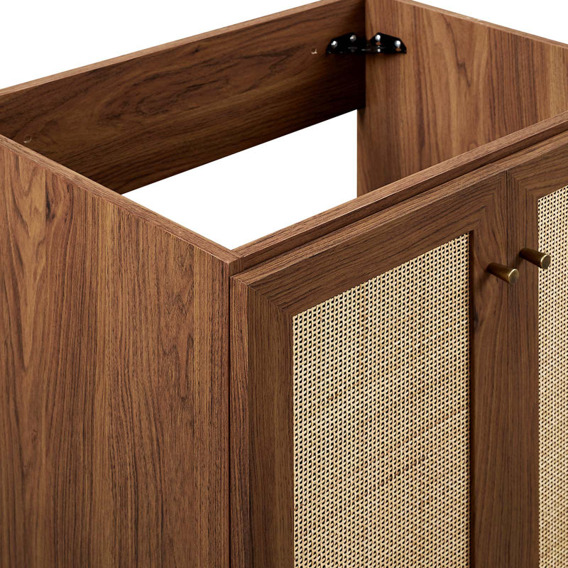 Walnut Freestanding Bathroom Vanity Cabinet with Rattan Weave Doors