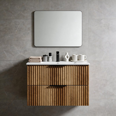 30 Inch Wall Mounted Golden Oak Bathroom Vanity Base Only