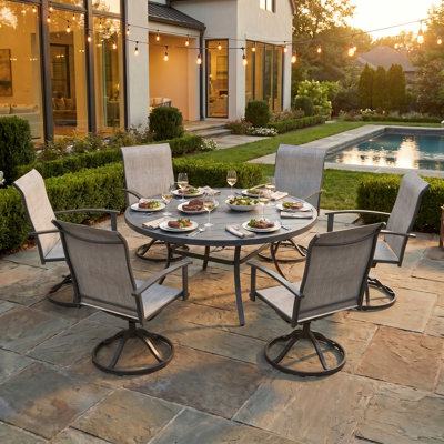 50" Round Patio Dining Set For 6-Person With Swivel Chairs