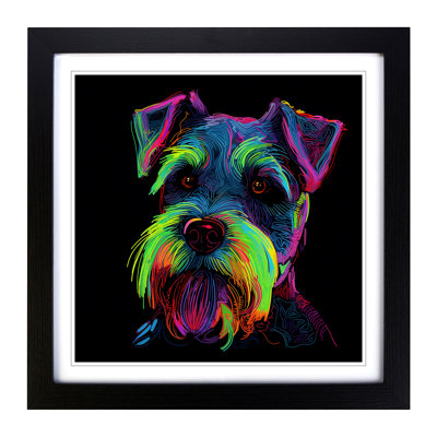 Schnauzer Neon - Single Picture Frame Square Print on Wood