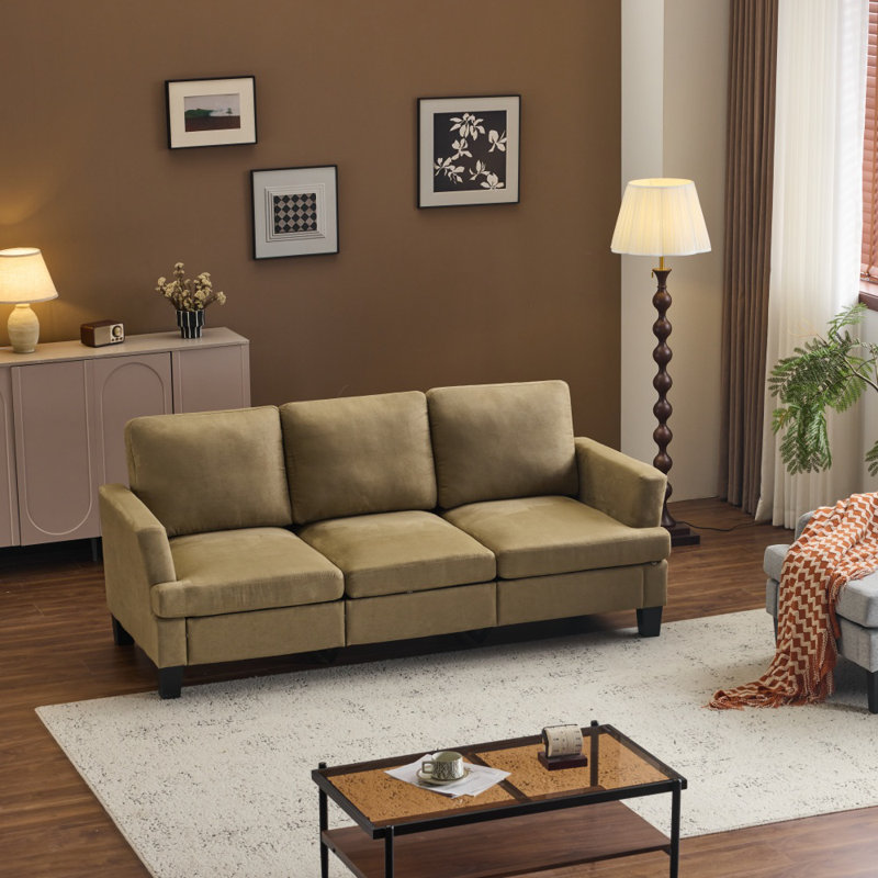 83.5" Upholstered Square Arm Suede Sofa, Brown
