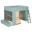 Lit mezzanine en bois, taille standard, avec étagères de rangement, échelle et tiroir sous le lit, lit d'appoint pour enfant, vert menthe et chêne naturel-2080313746